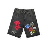 Mixed Emotion Danger Patch Denim Shorts