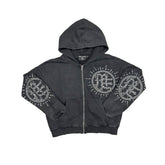 Mixed Emotion Eclipse Grey Acid Wash Rhinestone Hoodie