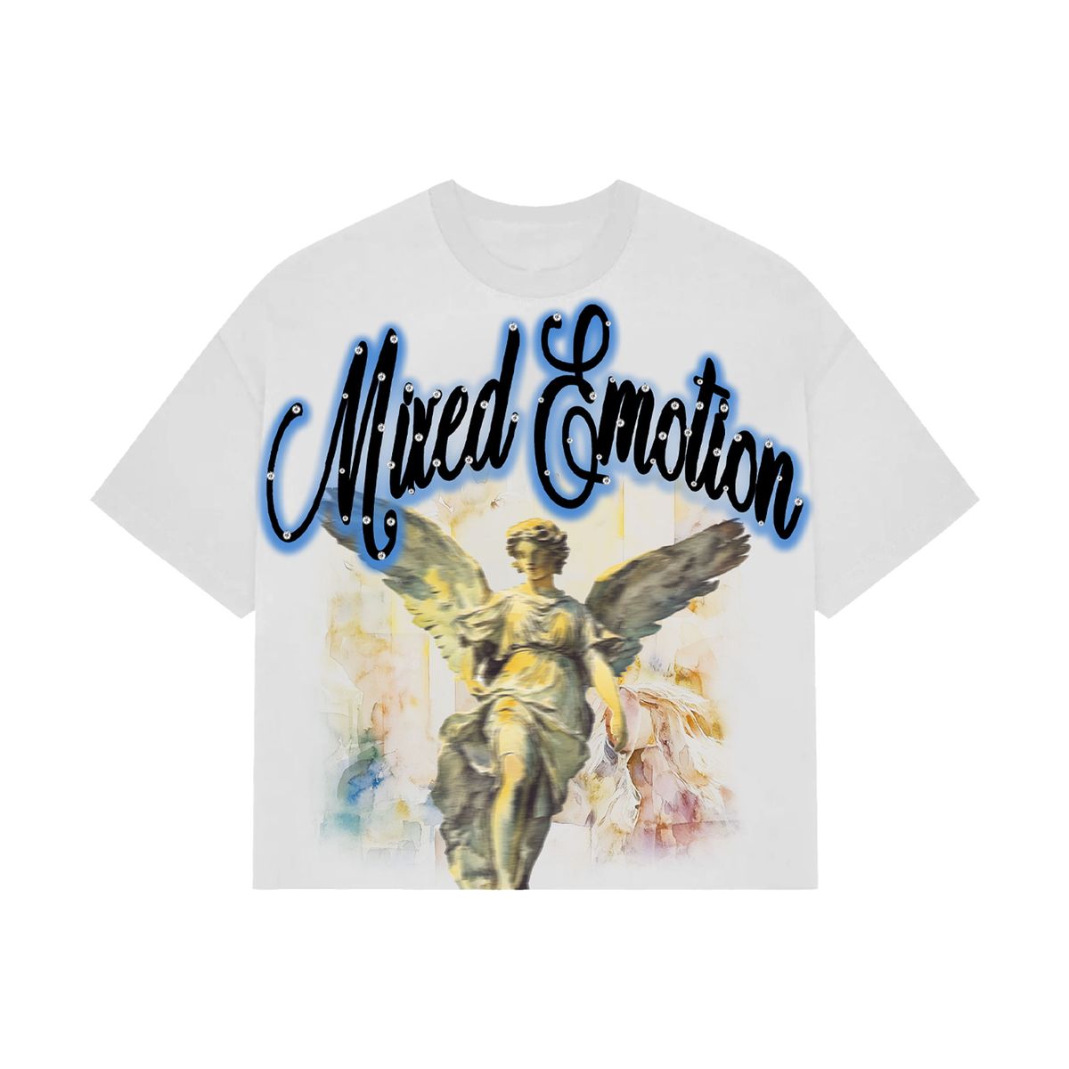 Mixed Emotion Blue Rhinestone Cropped Shirt