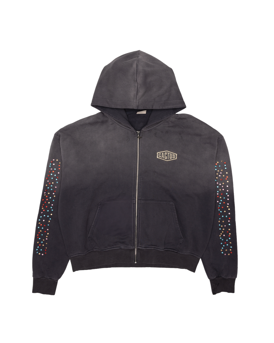 AZVA Crystal Cactus Zip Hoodie Vintage Black