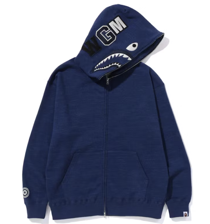 BAPE Indigo Shark Full Zip Hoodie FW23 Indigo
