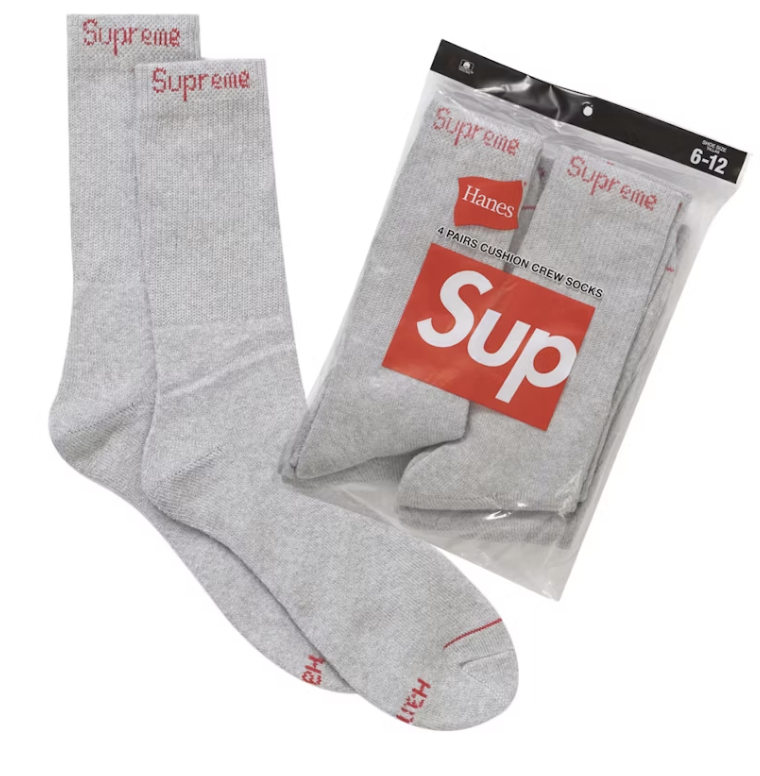 Supreme/Hanes Crew Socks (4 Pack) Heather Grey