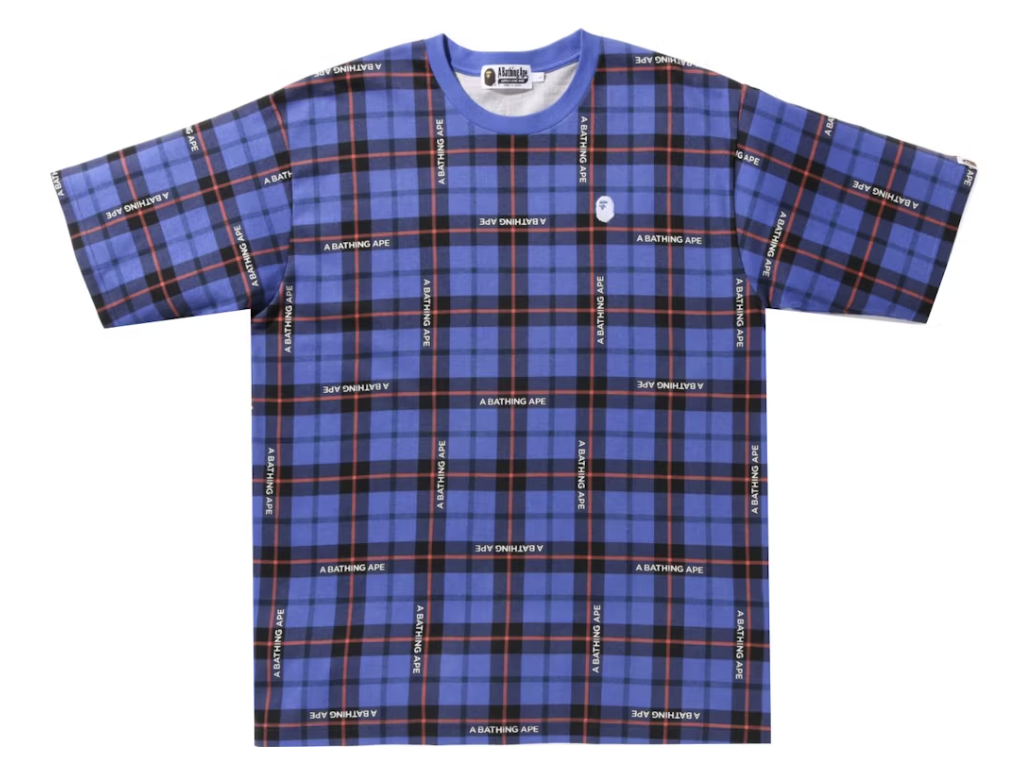 BAPE Blue Logo Check Relaxed Fit One Point Tee