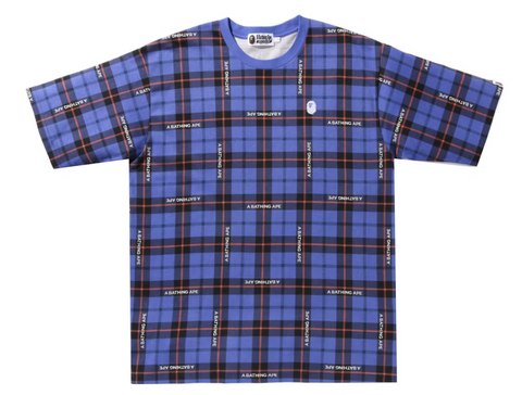 BAPE Blue Logo Check Relaxed Fit One Point Tee
