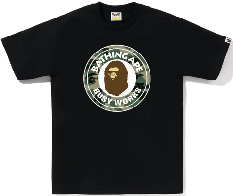 BAPE Woodland Camo Busy Works Black Tee