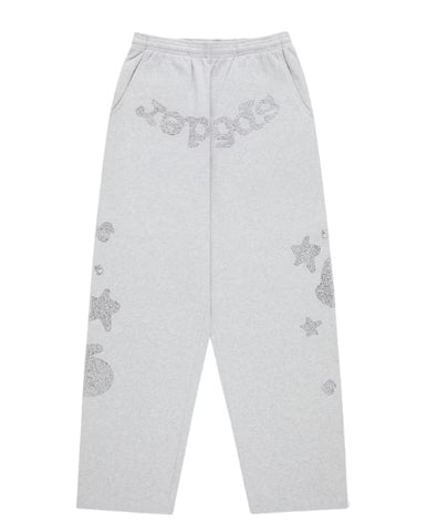 Sp5der Rhinestone Beluga V2 Wide Leg Sweatpants Heather Grey