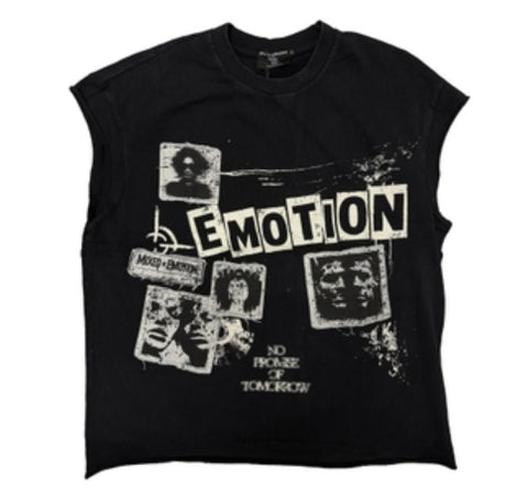 Mixed Emotion Newspaper Sleeveless Tee