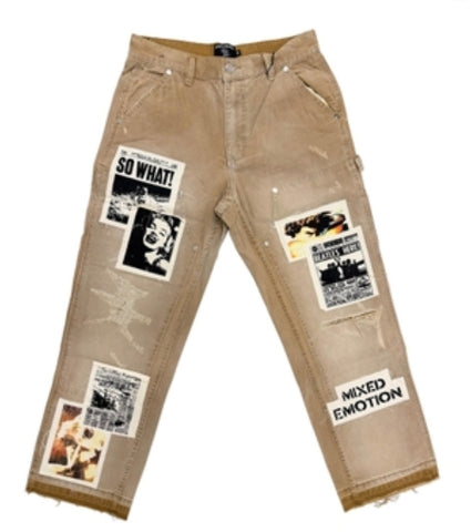 Mixed Emotion Newspaper Carpenter Pants