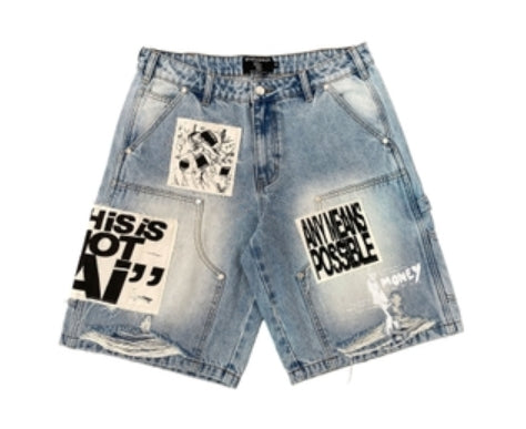 Mixed Emotion Blue AI Denim Shorts