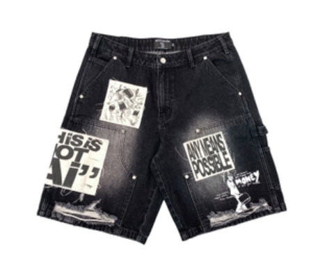 Mixed Emotion Black AI Denim Shorts
