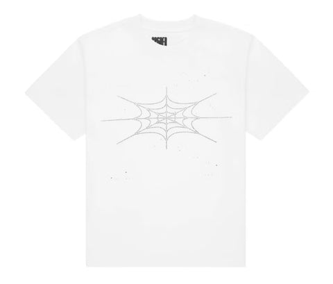Sp5der Rhinestone Silk Tee White
