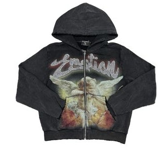 Mixed Emotion Acid Wash Rhinestone Hoodie