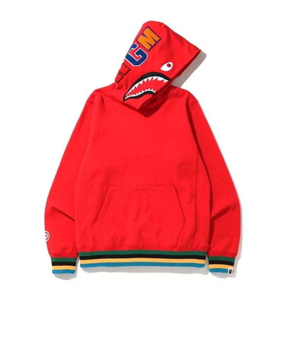 BAPE Shark Line Rib Pullover Hoodie Red