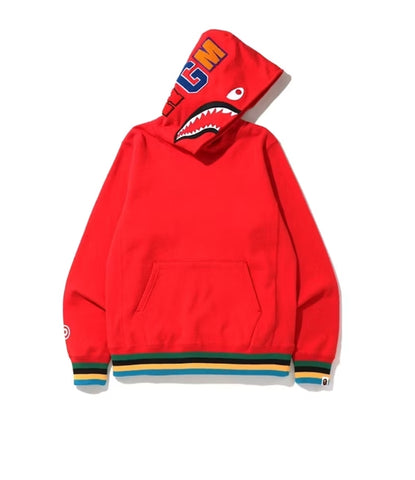 BAPE Shark Line Rib Pullover Hoodie Red