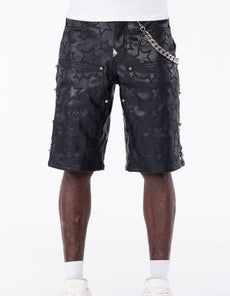 GUAPI Obsidian Black Star Leather Shorts