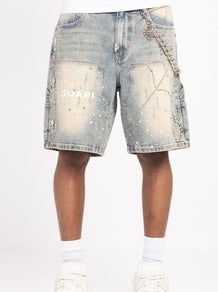 GUAPI Emerald Spider Denim Shorts