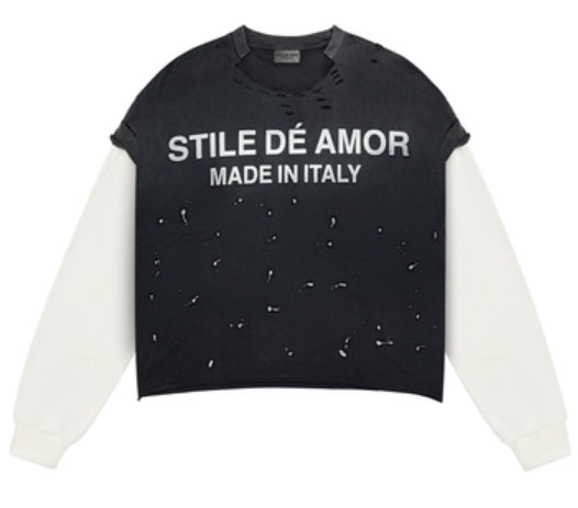 Stile De Amor Nero Su Bianco Longsleeve Tee
