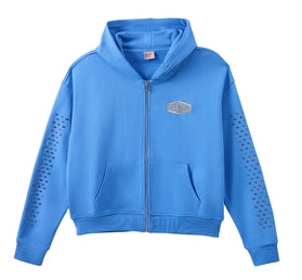 AZVA Crystal Cactus Zip Hoodie Baby Blue
