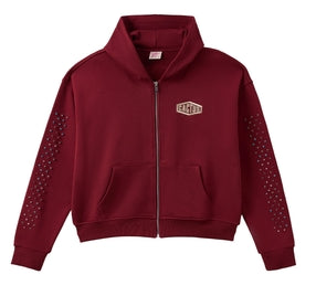AZVA Crystal Cactus Zip Hoodie Maroon