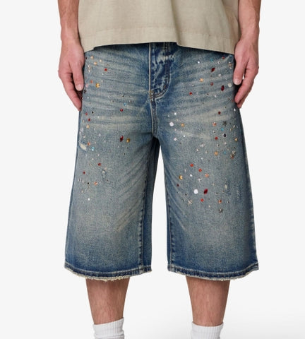 MNML Ultra Baggy Crystal Denim Shorts