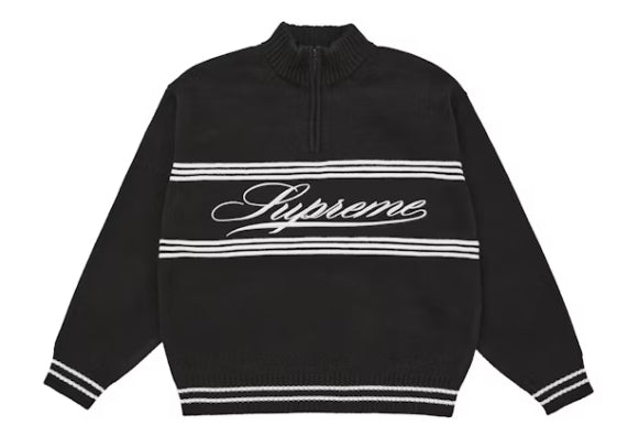 Supreme Script Stripe Half Zip Sweater Black