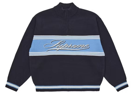 Supreme Script Stripe Half Zip Sweater Blue