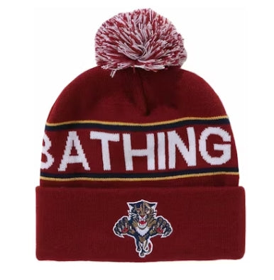 BAPE x Mitchell & Ness NHL Pom Beanie Burgundy