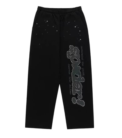 Sp5der Rhinestone Punk V2 Sweatpants Black