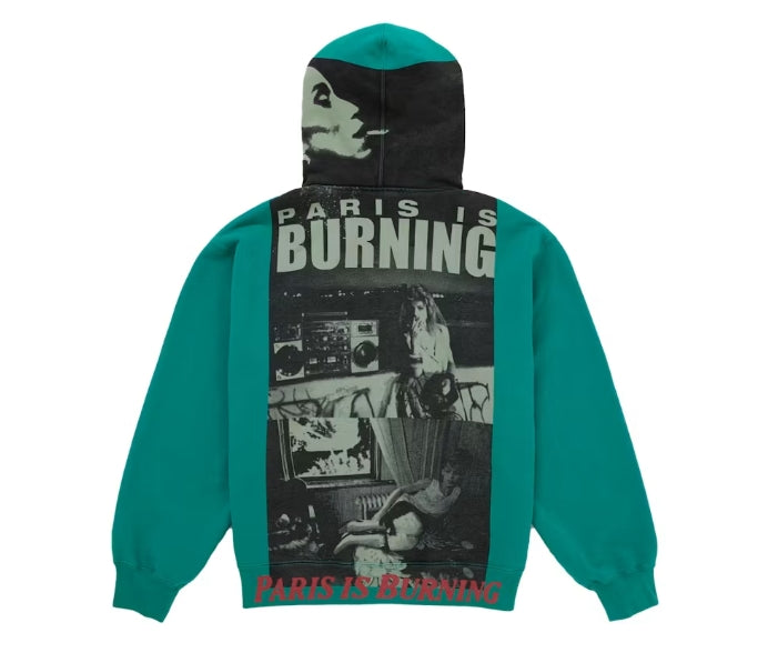 Supreme Paris Is Burning Zip Up Hooded Sweatshirt Teal