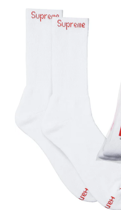 Supreme/Hanes White Crew Socks 4 Pack