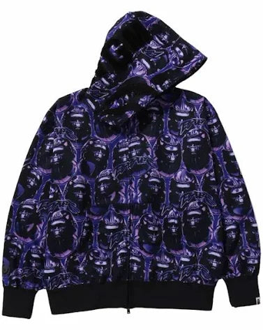 BAPE Ape Head Graffiti Shark Full Zip Hoodie Purple