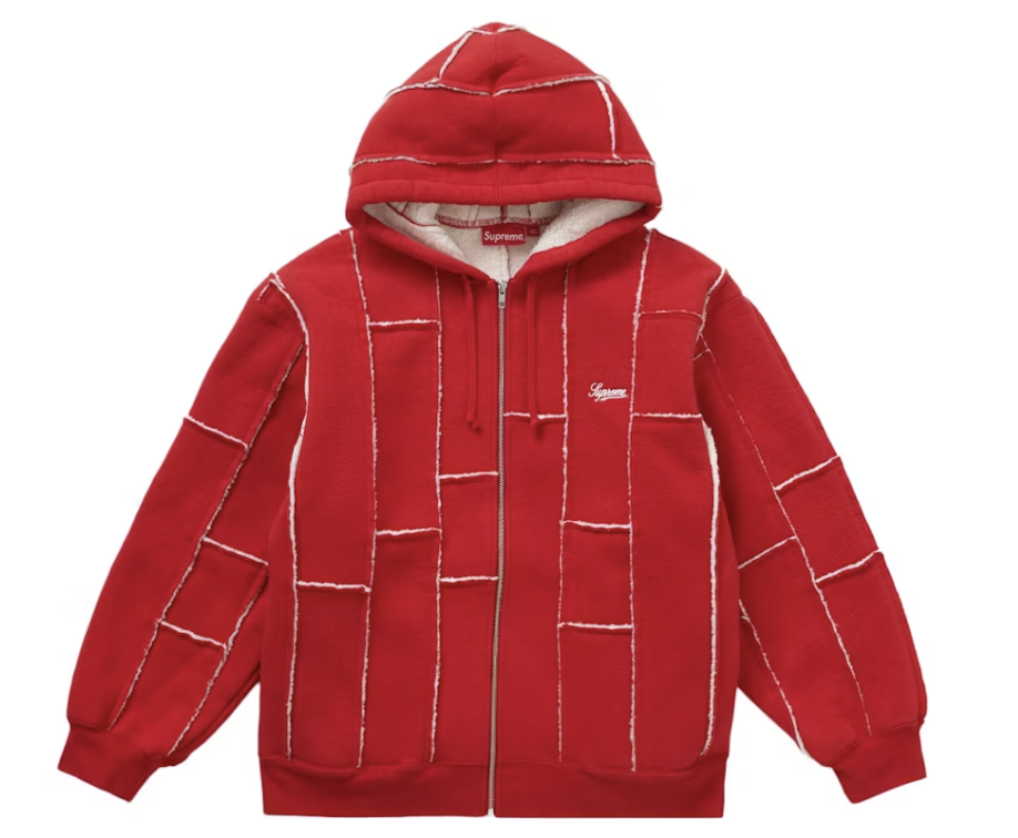 Supreme Red Faux Shearling Zip Up Hooded Sweatshirt
