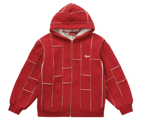 Supreme Red Faux Shearling Zip Up Hooded Sweatshirt
