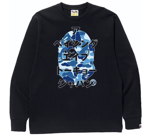 BAPE ABC Camo Japanese Letters L/S Tee Black/Blue