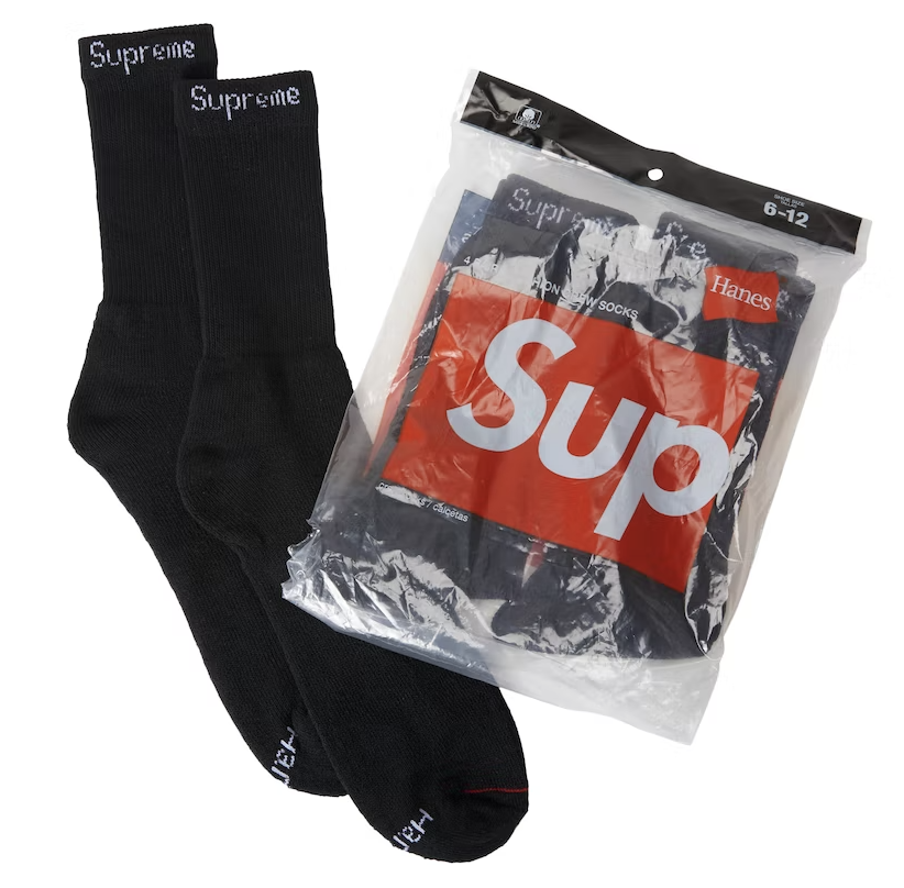 Supreme/Hanes Black Crew Socks 4 Pack